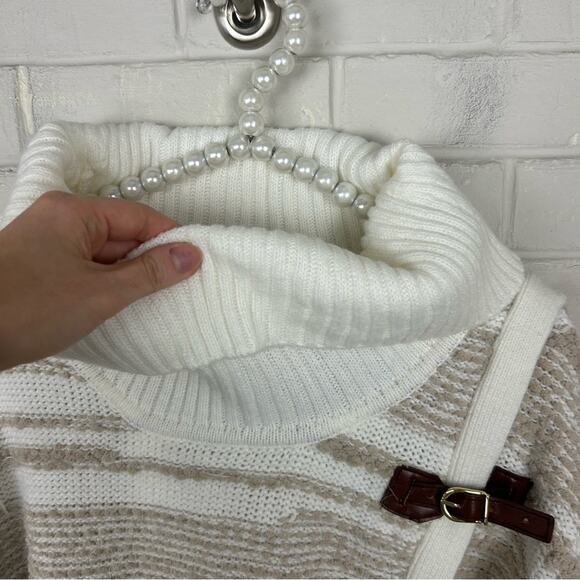 Calvin Klein Neutral Fuzzy Striped Knit Wrap Sweater Size S/M - Picture 10 of 11